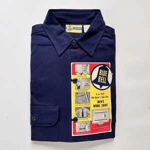 NWT Vintage Wrangler Blue Bell Long-Sleeve Men's Work Shirt, Size M, Navy Blue